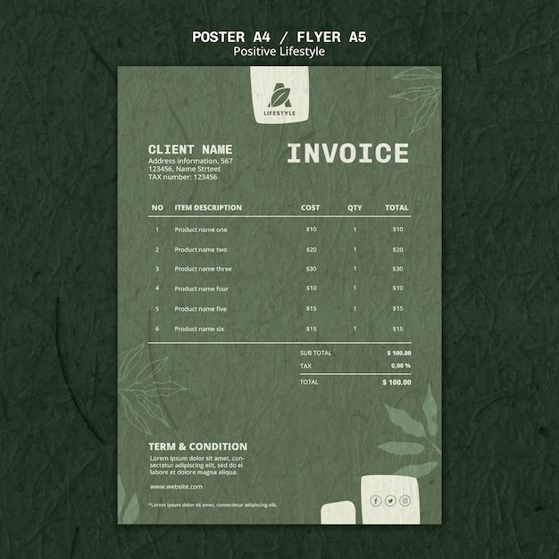 Positive lifestyle invoice template