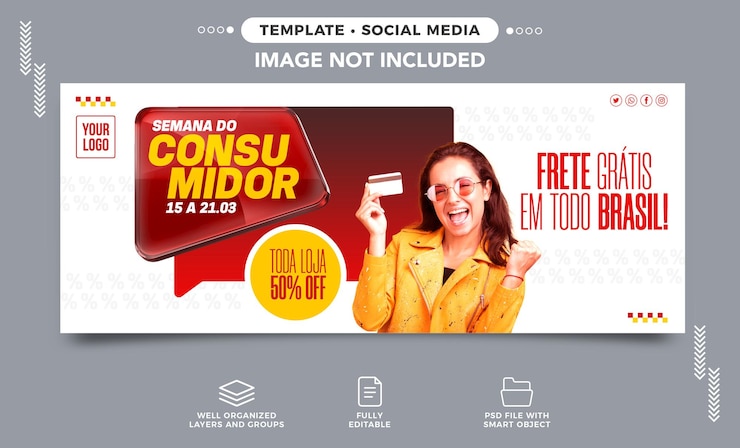 Free PSD post social media banner consumer week for deals in brazil