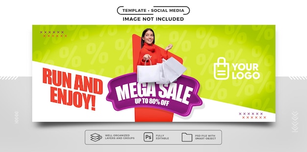 PSD gratuito pubblica banner sui social media mega vendita fino a 80 di sconto