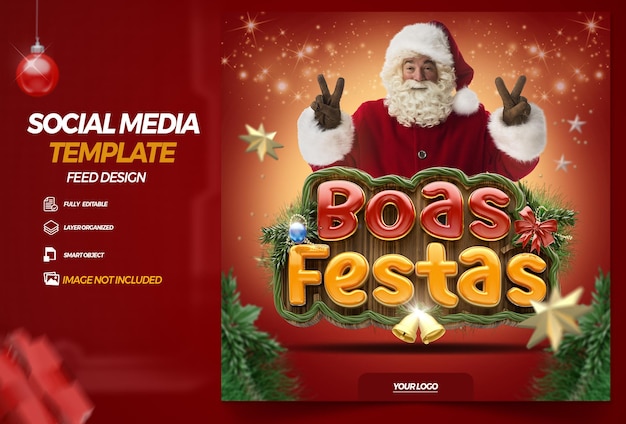 Post social media feed 3d render label happy holidays for brazil campaign christmas compositions
