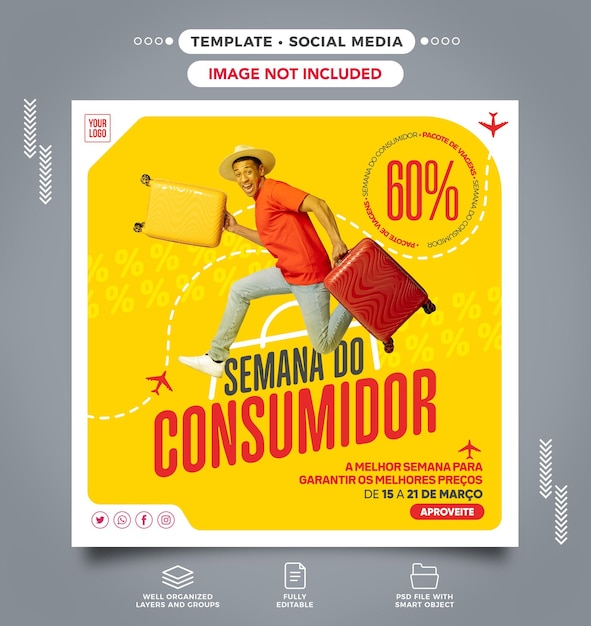 Free PSD post social media feed consumer week travel packages