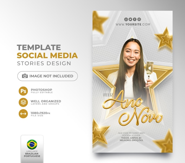 Post social media new year 2022 in portuguese 3d render template for marketing campaign in brazil