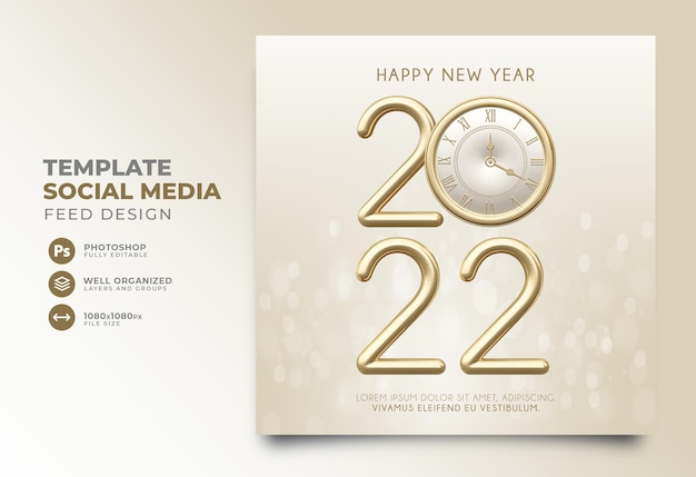 Post social media new year celebration 3d render realistic instagram feed