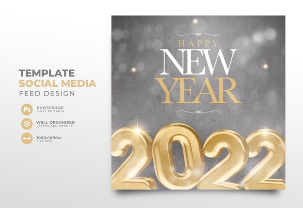 Post social media new year celebration 3d render realistic instagram feed