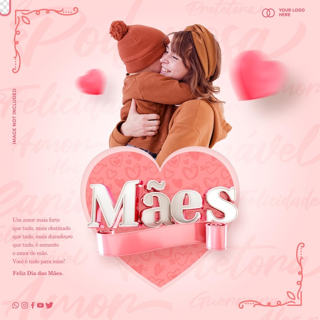 Free PSD post social media template for mother's day celebration dia das maes in brazil