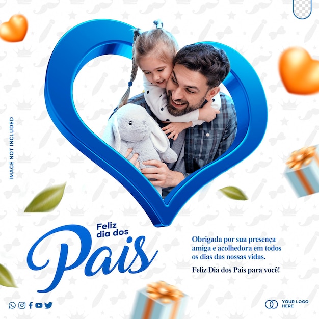 Шаблон поста в социальных сетях празднование дня счастливого отца feliz dia dos pais в бразилии