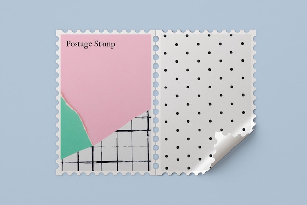 Free PSD postage stamp mockup psd with cute pastel ripped paper
