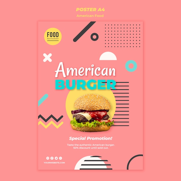 Poster per cibo americano con hamburger