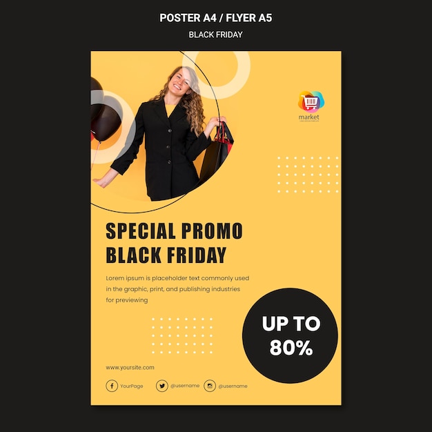 Бесплатный PSD Плакат черная пятница рекламный шаблон