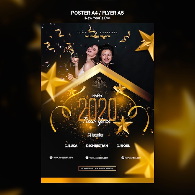 PSD gratuito concetto di poster per modello di capodanno