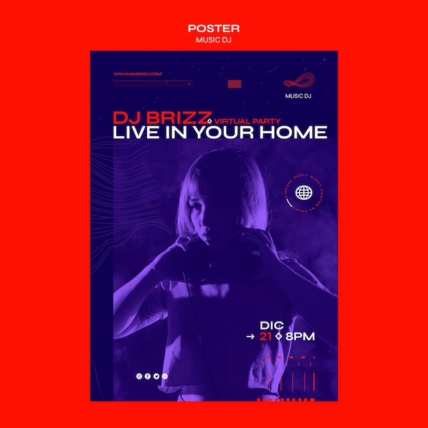 PSD gratuito poster dj set livestream modello di annuncio