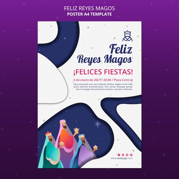 Бесплатный PSD Плакат feliz reyes magos рекламный шаблон