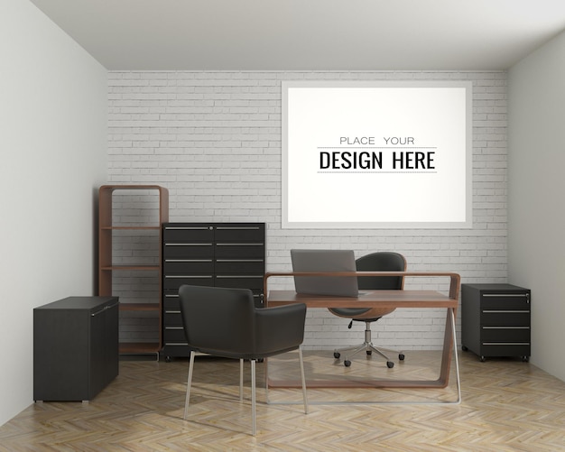 Poster frame in living room psd mockup