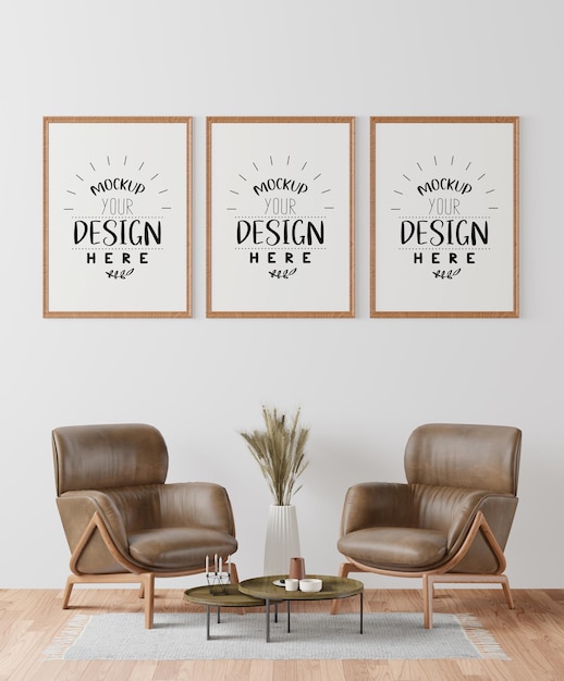 Poster Frame In Living Room Psd Mockup