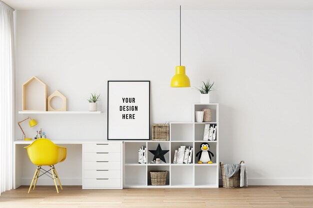 Download Fotolia Wall Mockup In Kids Room 3D Rendering Download : Mock Up Poster Frame In Children ...