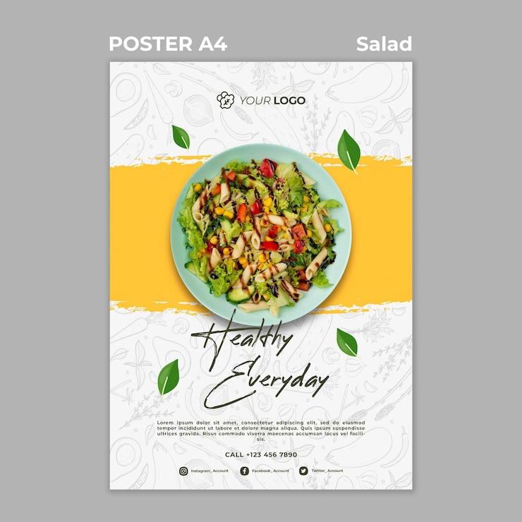 Free PSD poster for healthy salad lunch