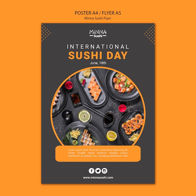 PSD gratuito poster per la giornata internazionale del sushi