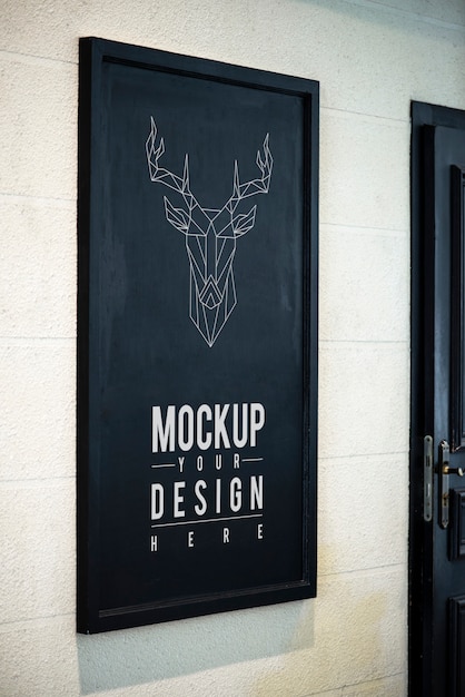 Free PSD poster mockup outside of a shop