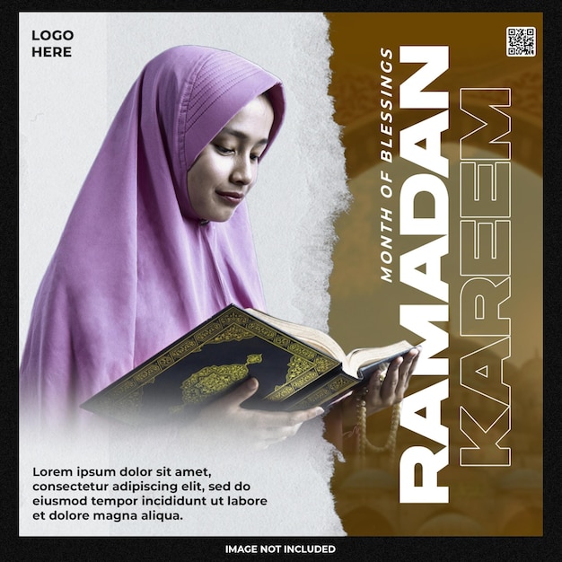 Free PSD a poster for ramadan kareem with a woman reading a book