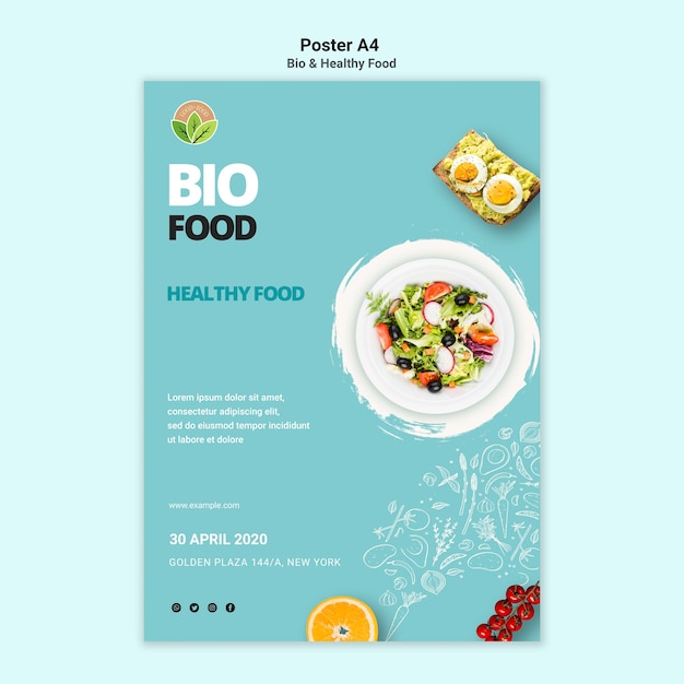 Free PSD poster of restaurant with healthy food