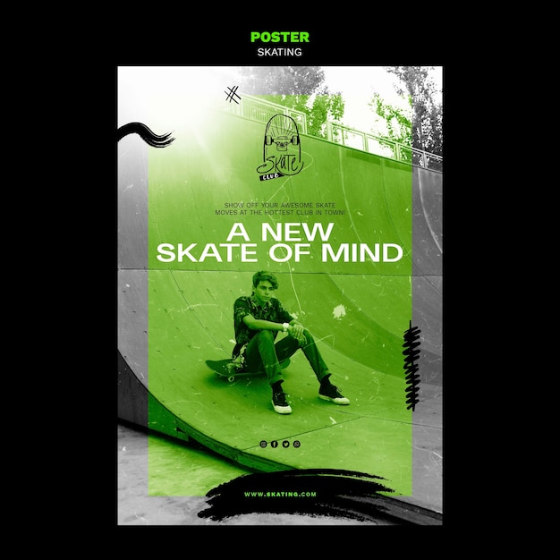Бесплатный PSD Шаблон объявления о катании на коньках