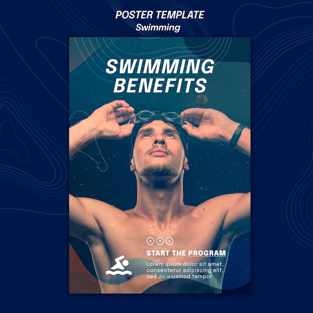 PSD gratuito modello di poster di benefici per il nuoto