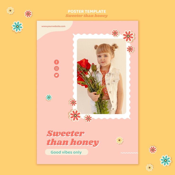 Free PSD poster template for children with flowers