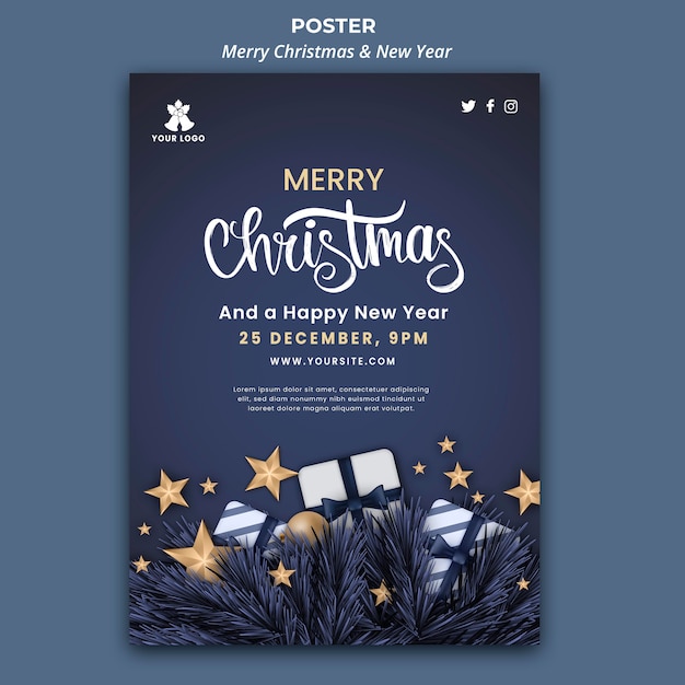 PSD gratuito modello di poster per natale e capodanno