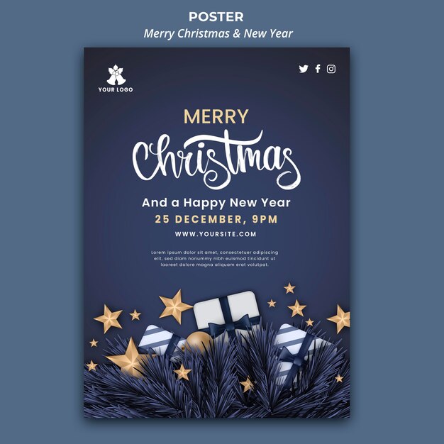 クリスマスと新年のポスターテンプレート