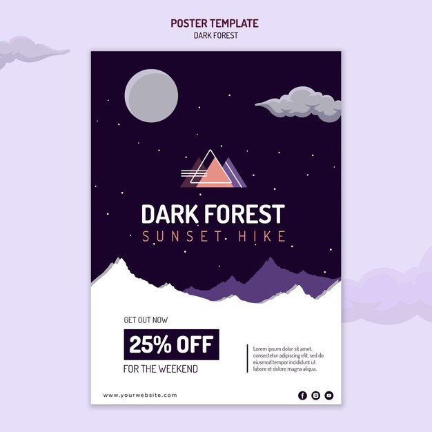 어두운 숲 하이킹을위한 포스터 템플릿