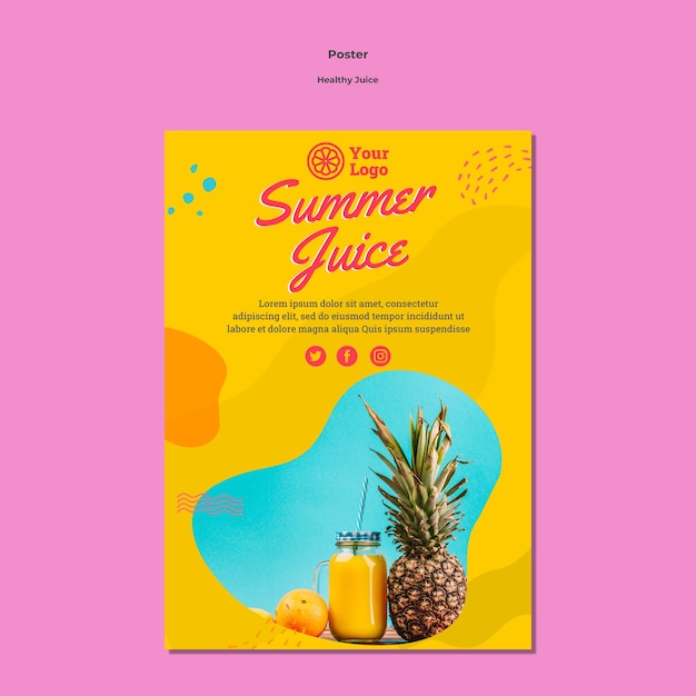 Modello di poster design per succo sano