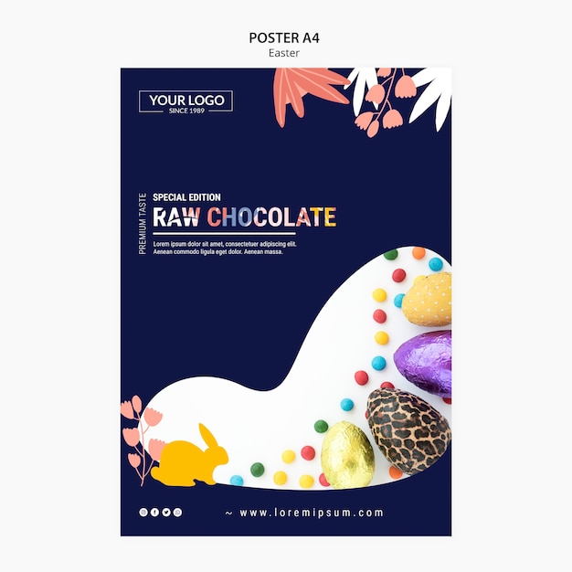 Бесплатный PSD Дизайн шаблона плаката с темным шоколадом на пасху
