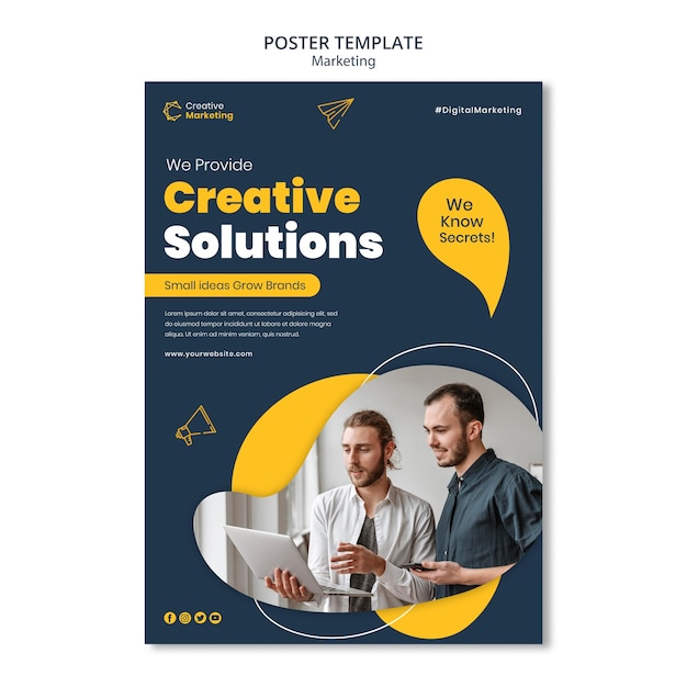 Poster template design with men discussing