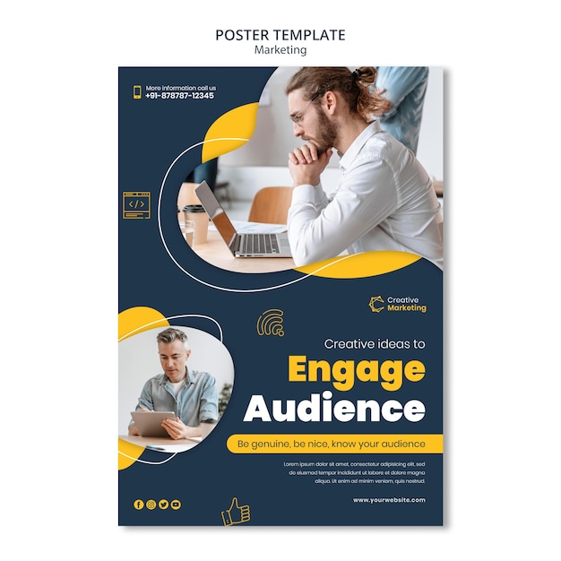 Poster template design with people working on devices