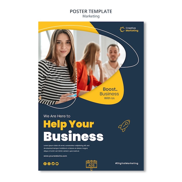 Poster Template Design: Young People Working Together – Free PSD Download