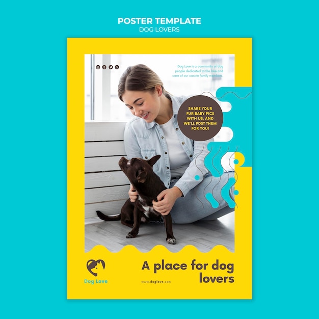 PSD gratuito modello di poster per amanti dei cani con proprietaria