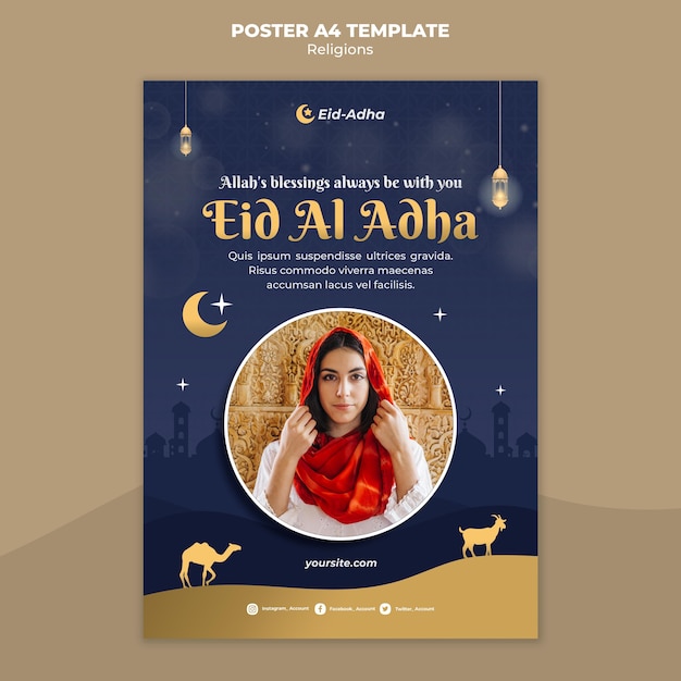 PSD gratuito modello di poster per la celebrazione di eid al adha