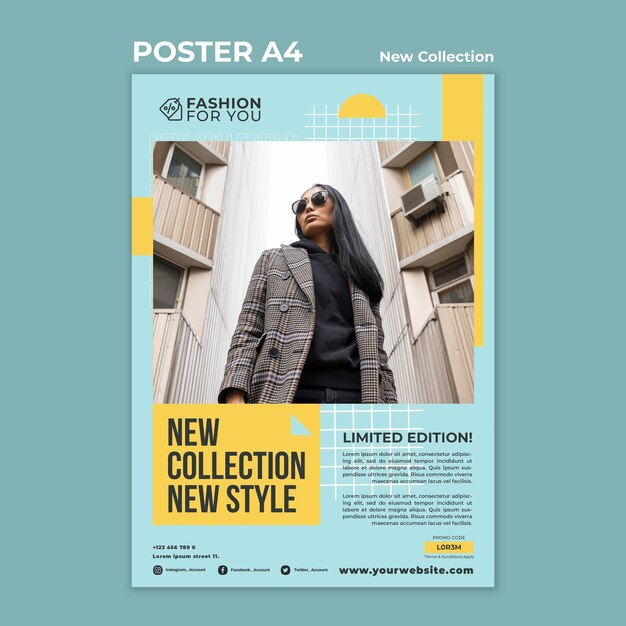 poster template for fashion collection with woman in nature