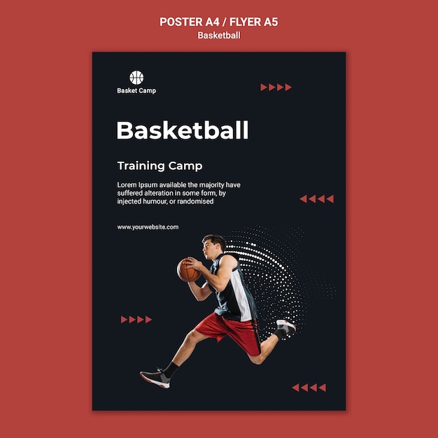 Бесплатный PSD Шаблон плаката для тренировочного сбора по баскетболу