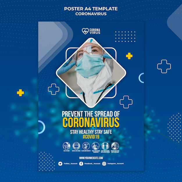 Бесплатный PSD Шаблон плаката для информирования о коронавирусе