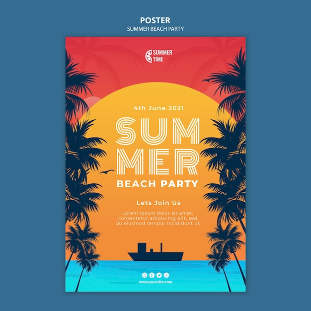 Бесплатный PSD Шаблон плаката для летней пляжной вечеринки