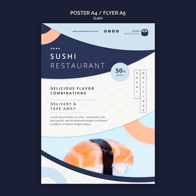 Бесплатный PSD Шаблон плаката для суши-ресторана