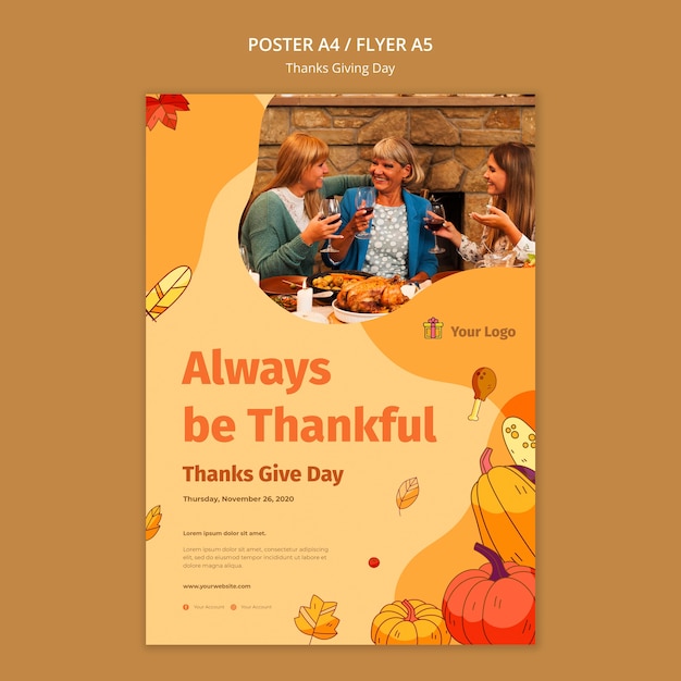 Бесплатный PSD Шаблон плаката для празднования благодарения