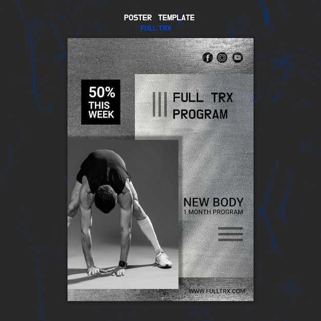 Бесплатный PSD Шаблон плаката для тренировки trx со спортсменом-мужчиной