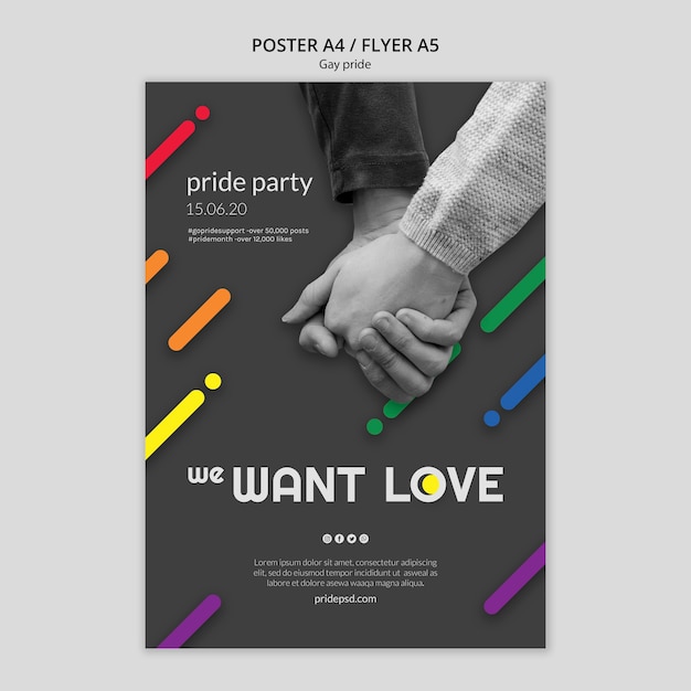 PSD gratuito modello di poster per orgoglio gay