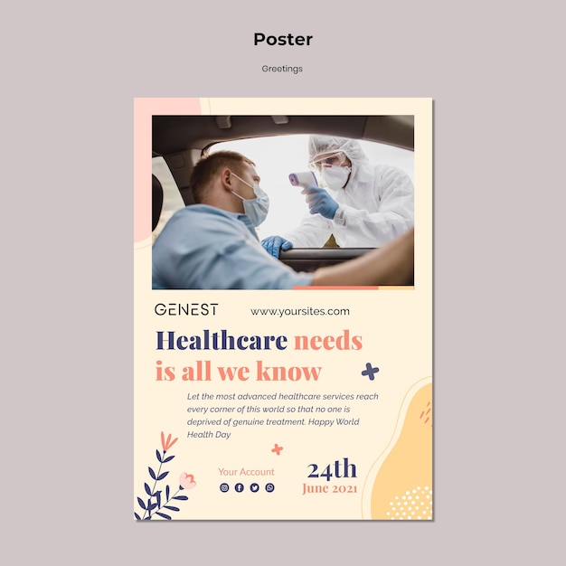 Free PSD poster template for healthcare with people wearing medical mask