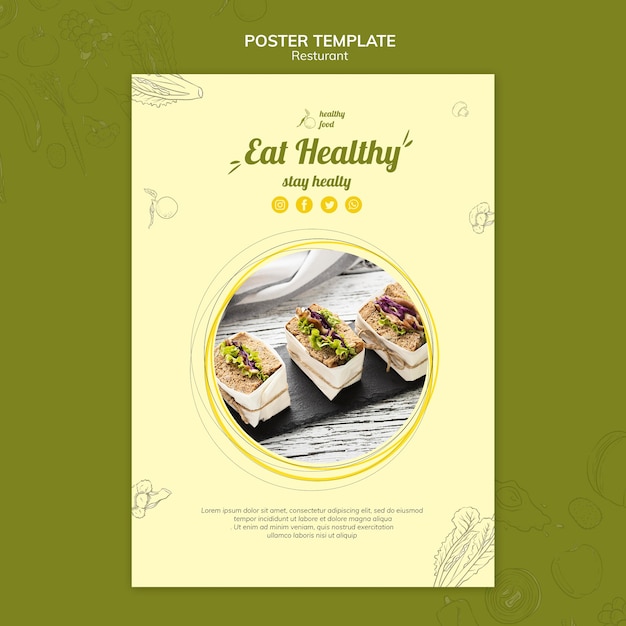 Free PSD poster template for healthy breakfast with sandwiches