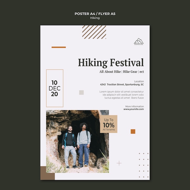 Free PSD poster template for hiking in nature