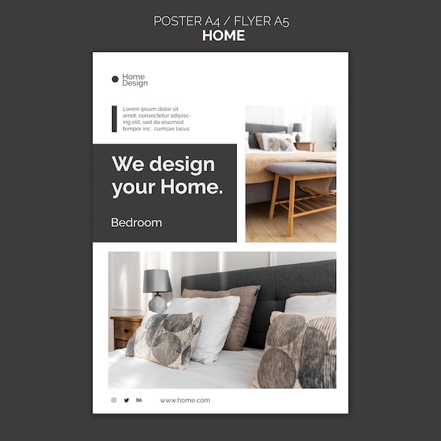 Free PSD poster template for home interior design with furniture