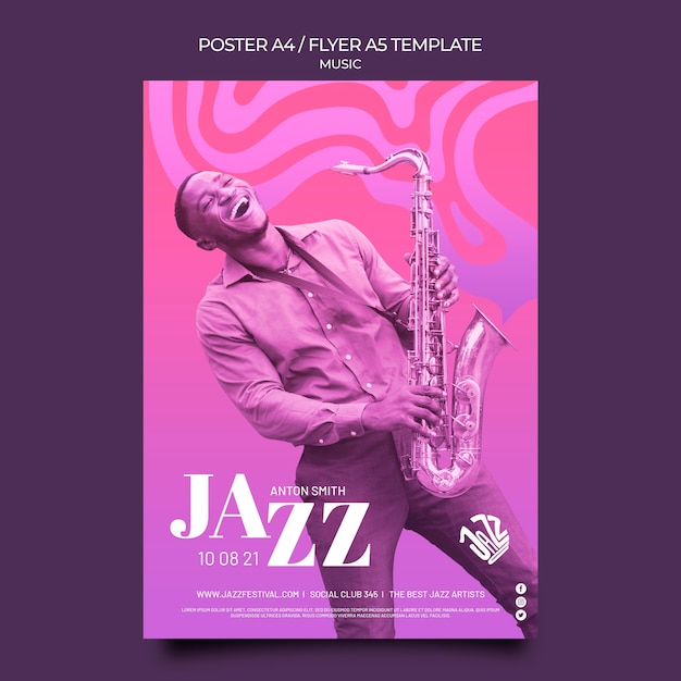 Шаблон плаката для джазового фестиваля и клуба